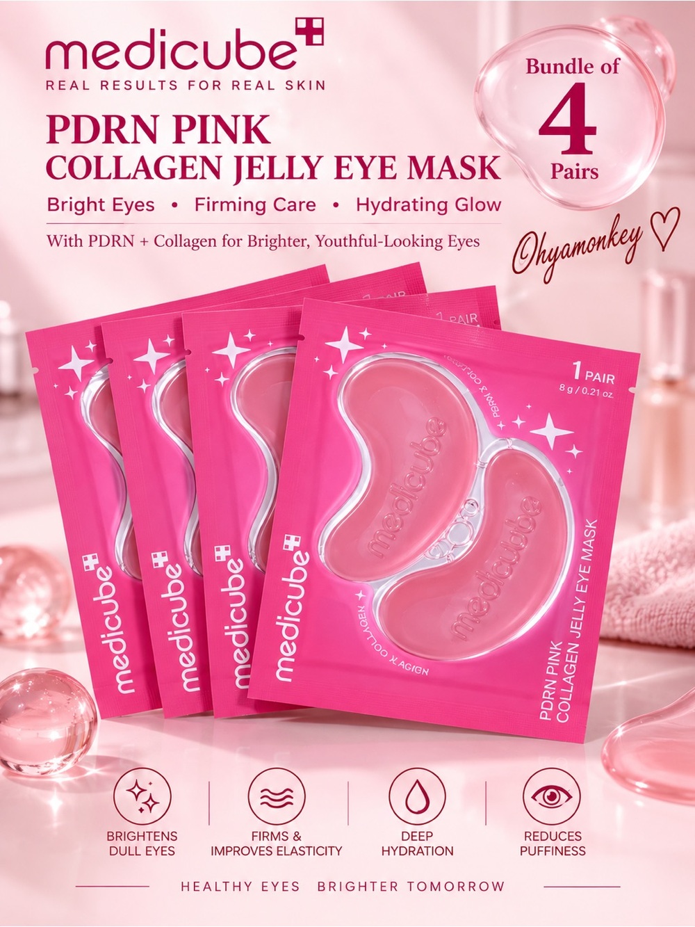 Medicube PDRN Pink Collagen Jelly Eye Mask - Pink (4 Pairs)